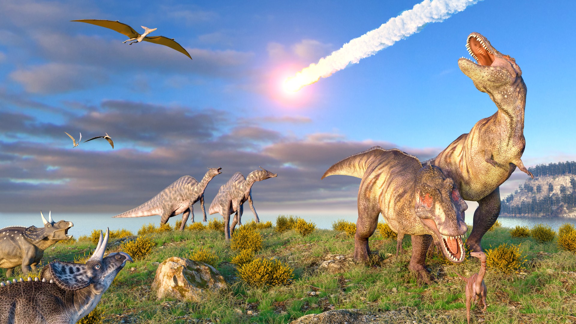 meteor hitting earth to kill all dinosaurs
